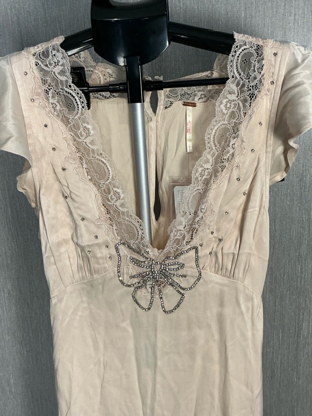 Free People Beaded Lace-Trim Slip Dress in Blush Size Small - Picture 9 of 16